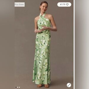BHLDN sage green satin gown from Anthropology